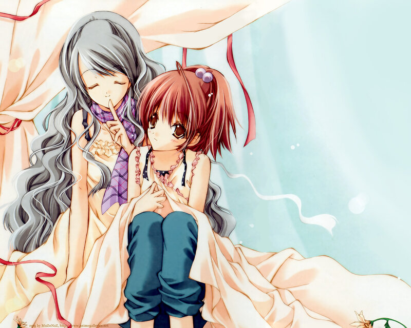 Two Girls in Bed — Pink, Calm, Anime