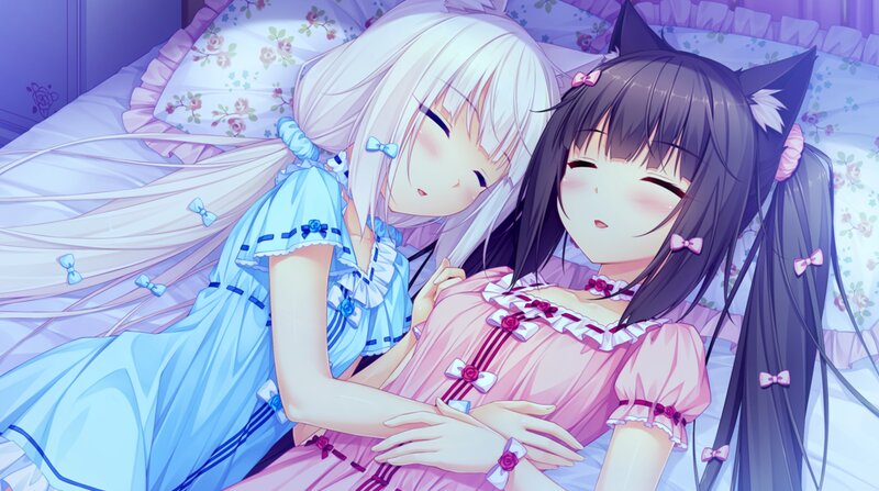 Two Girls in Bed — Purple, Peaceful, Night