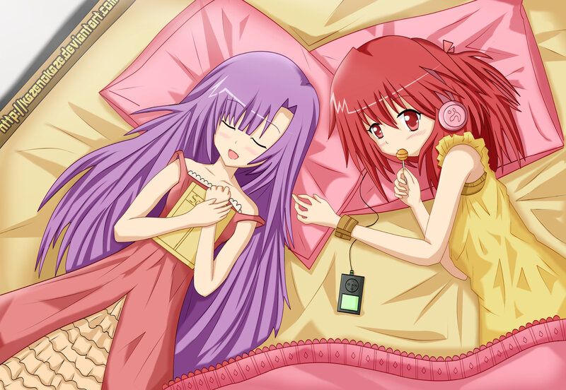 Two Girls in Bed — Purple, Peaceful