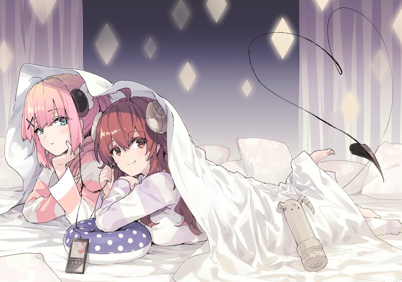 Two Girls in Bed — White, Calm, Night