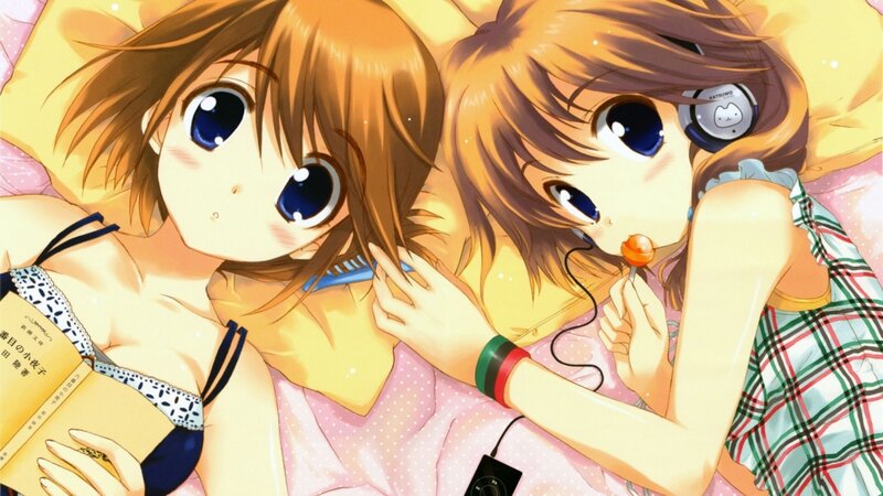 Two Girls in Bed — Yellow, Relaxed