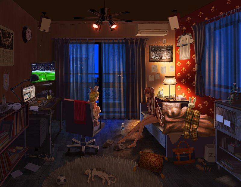 Two Girls in Bedroom — Brown
