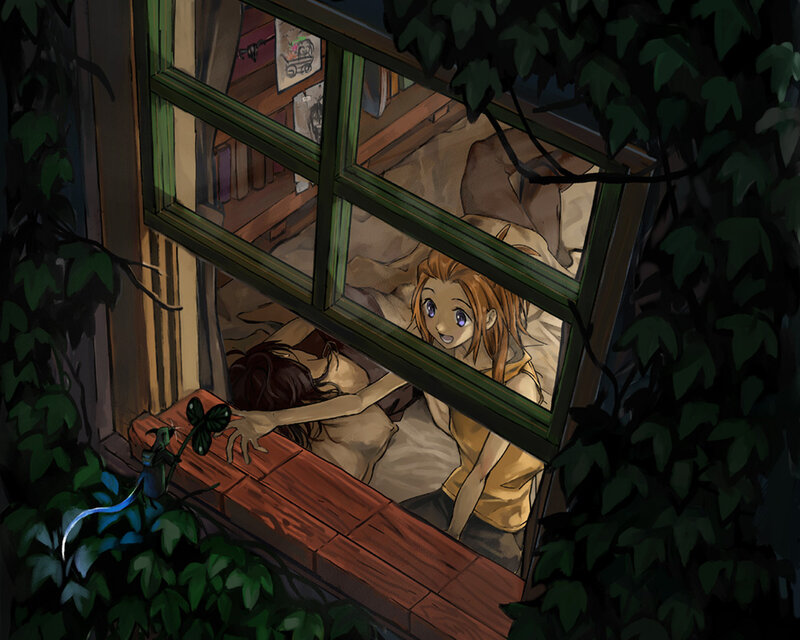 Two Girls in Bedroom — Green