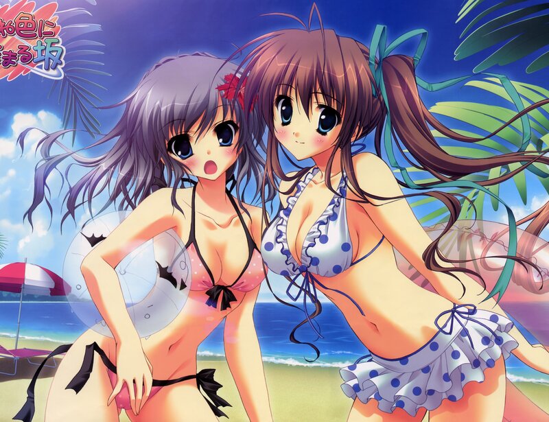 Two Girls in Bikinis — Blue, Cheerful, Afternoon
