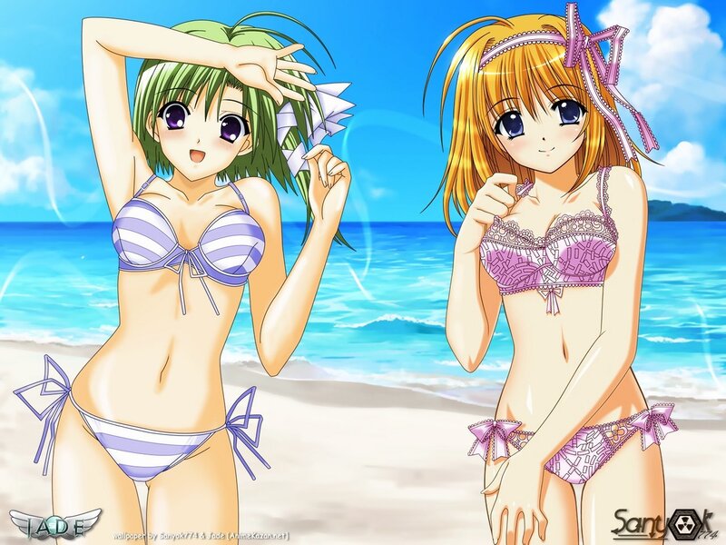 Two Girls in Bikinis — Blue, Cheerful