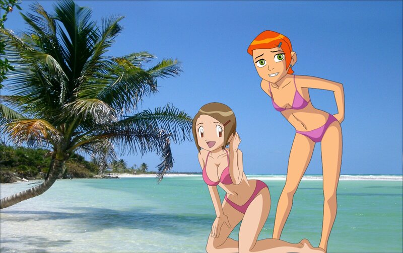 Two Girls in Bikinis — Blue, Relaxed, Afternoon