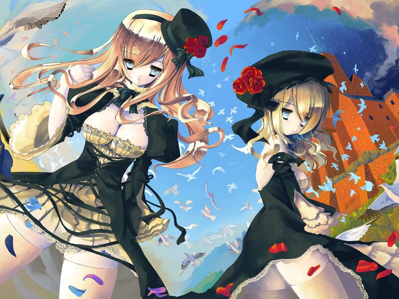 Two Girls in Black Dresses — Blue, Dramatic