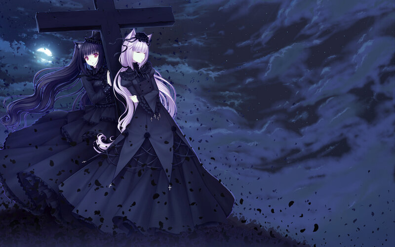 Two Girls in Black Dresses — Purple