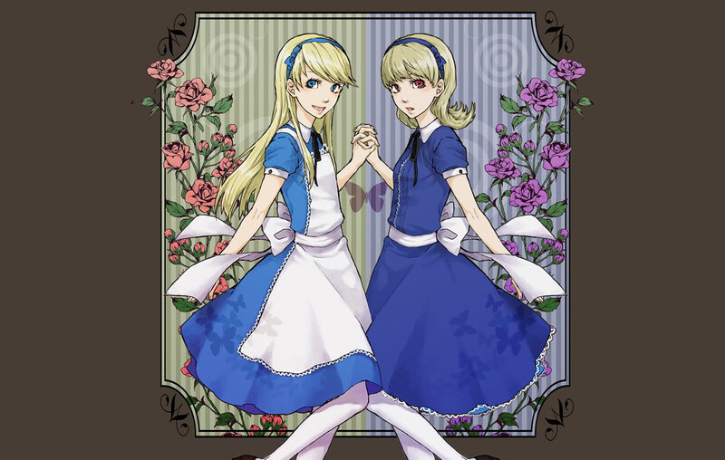 two girls in blue dresses