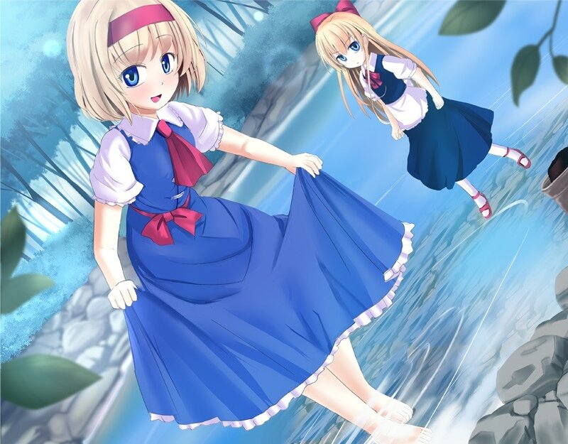 two girls in blue dresses