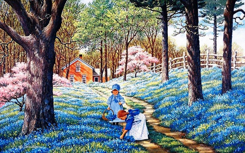 Two Girls in Blue Dresses — Serene, Spring