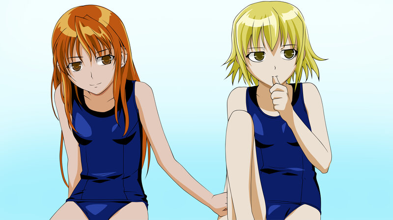 two girls in blue swimsuits