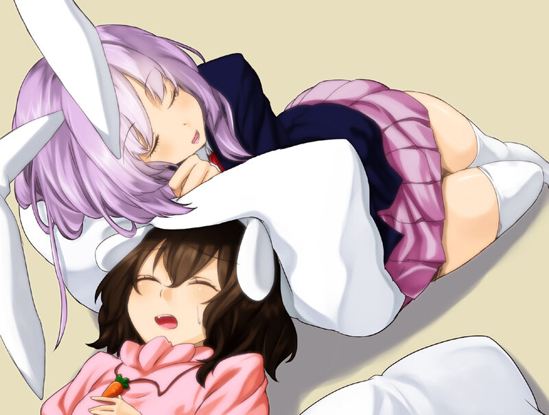Two girls in bunny costumes