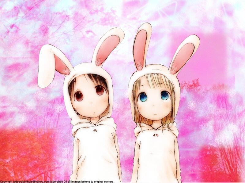 Two girls in bunny costumes