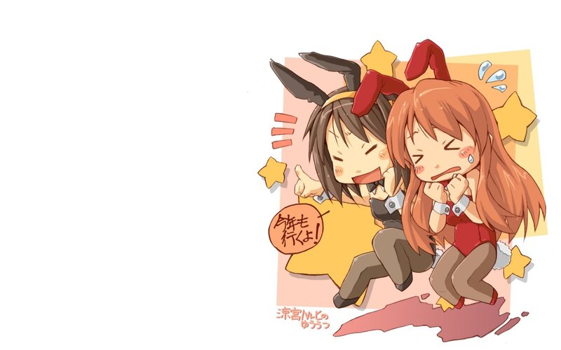 Two girls in bunny costumes