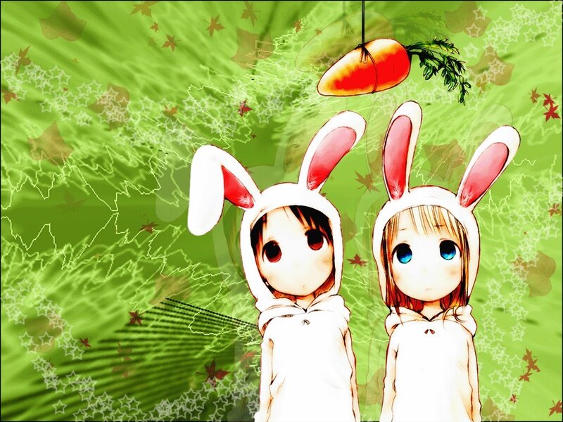 Two Girls in Bunny Costumes — Green