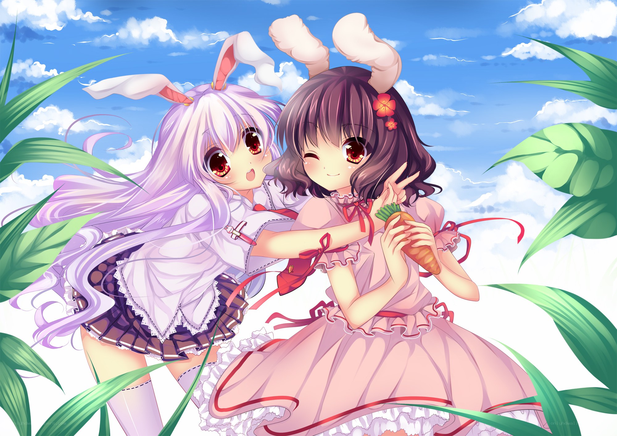 Two girls in bunny ears