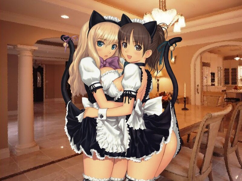 Two girls in cat maid outfits