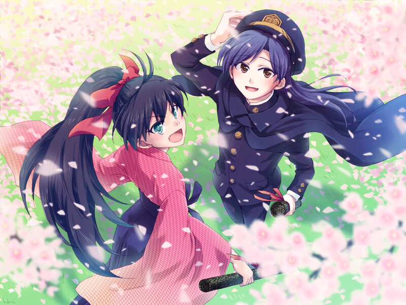 Two Girls in Cherry Blossoms — Pink, Playful