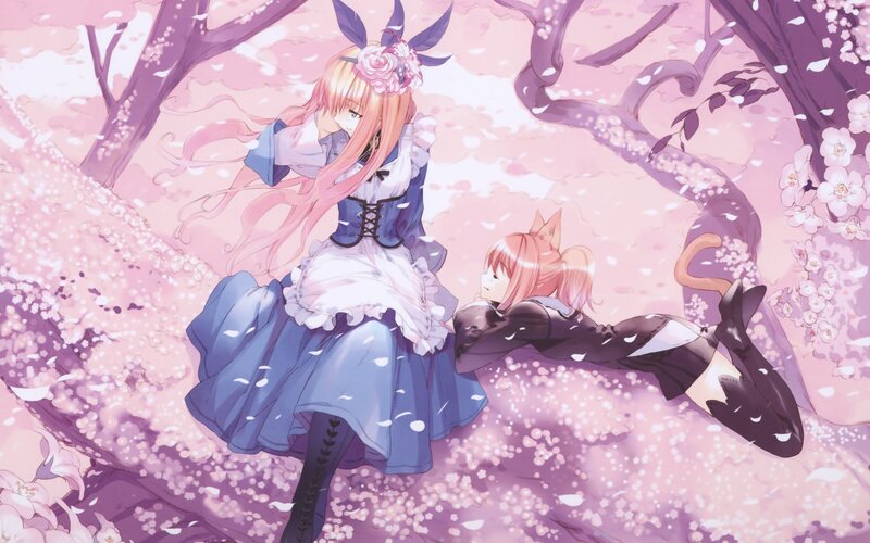 Two Girls in Cherry Blossoms — Pink, Serene