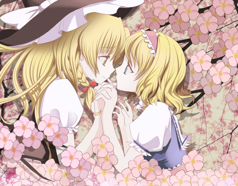 two girls in cherry blossoms