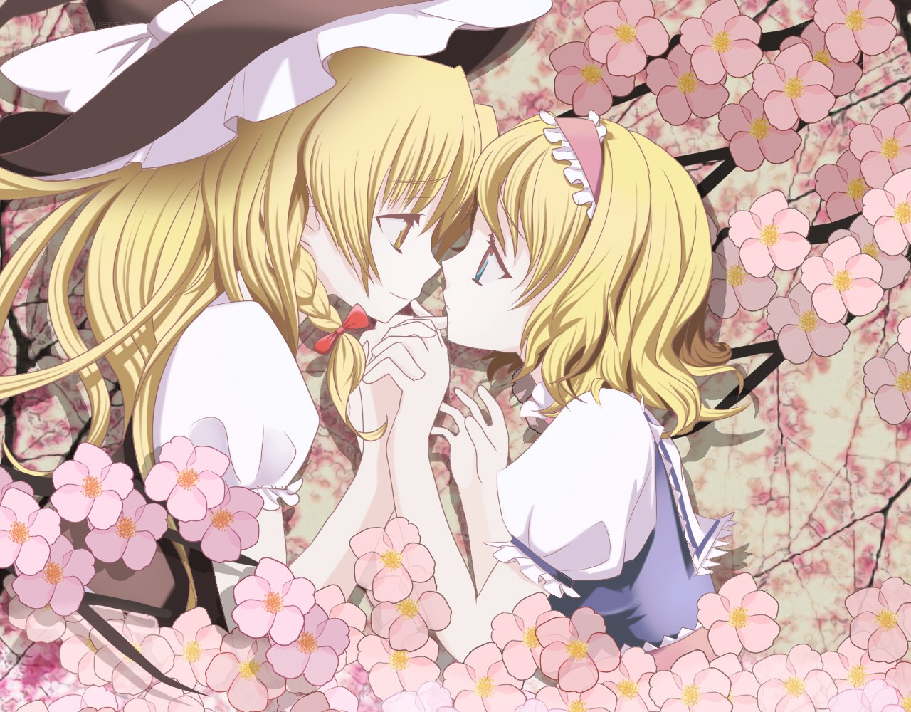 two girls in cherry blossoms