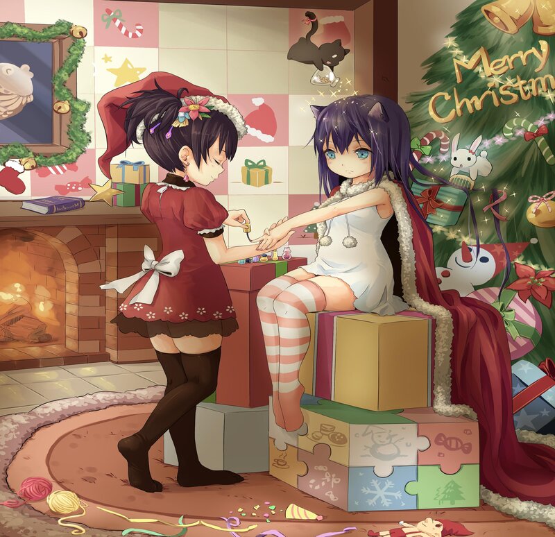 Two Girls in Christmas Room