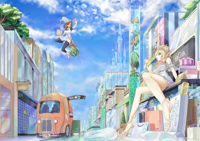 Two Girls in City Street