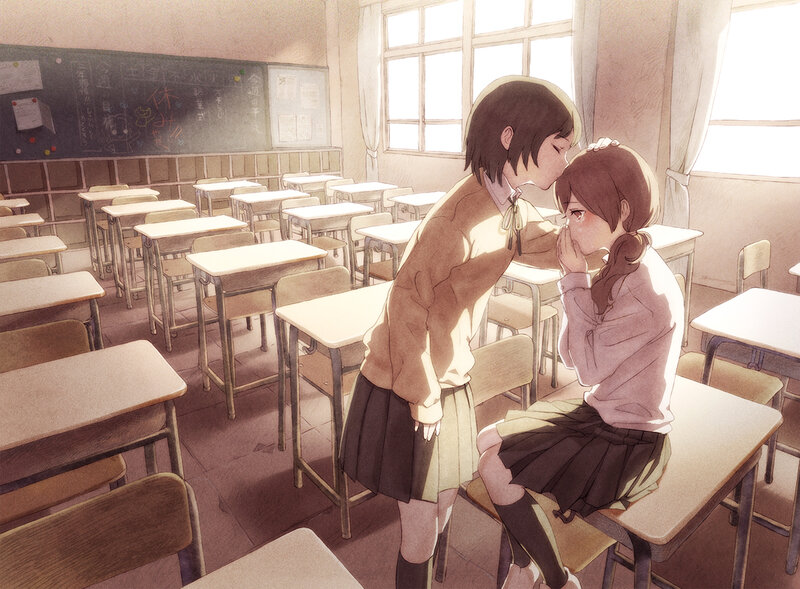 Two Girls in Classroom — Brown, Calm