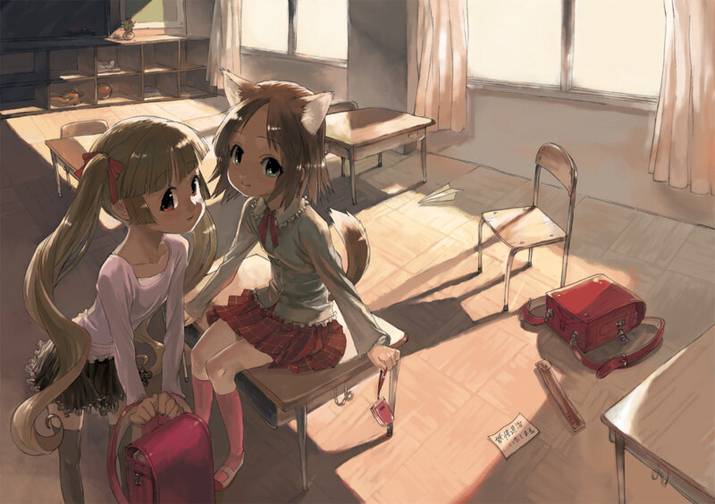 Two Girls in Classroom — Brown