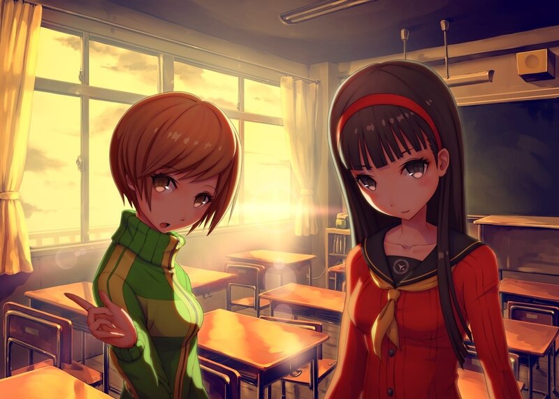 Two Girls in Classroom — Orange, Dramatic