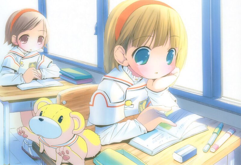 Two Girls in Classroom — Yellow, Calm