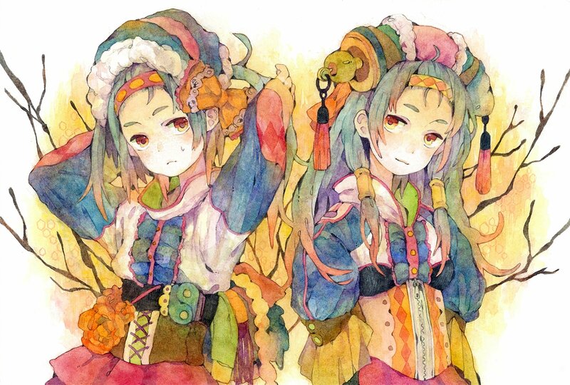 two girls in colorful attire