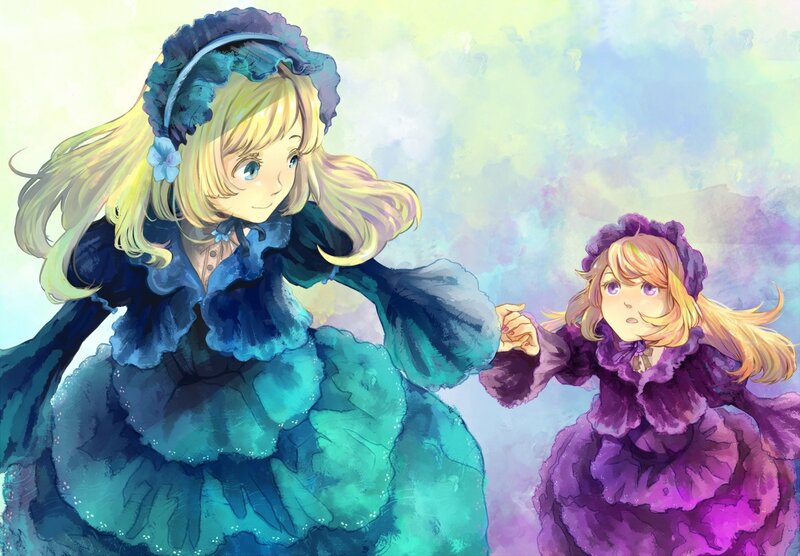 Two girls in colorful dresses