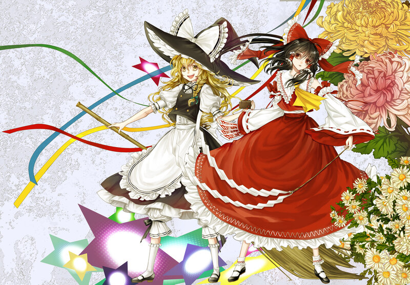 Two girls in colorful dresses