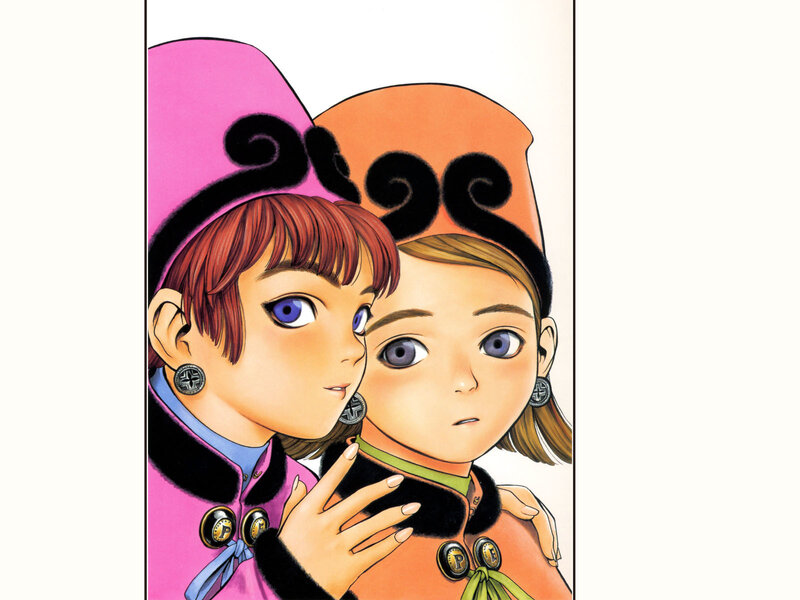two girls in colorful hats