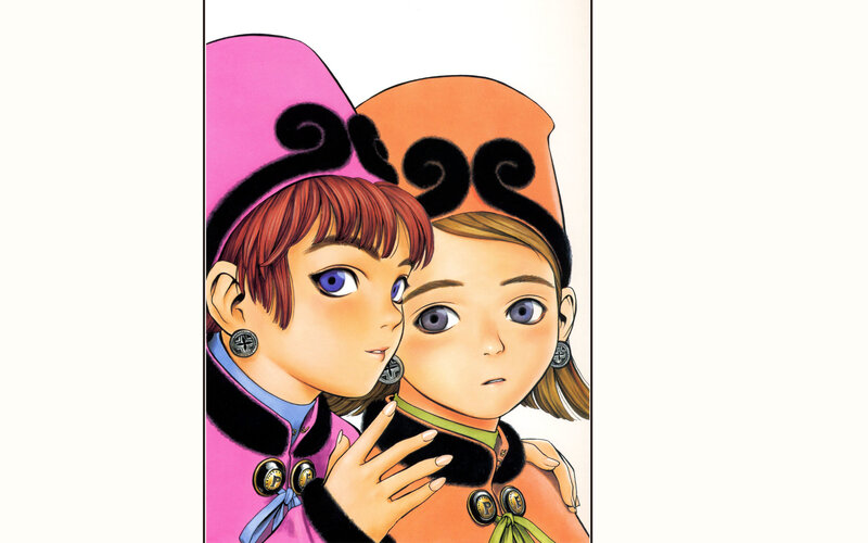 two girls in colorful hats