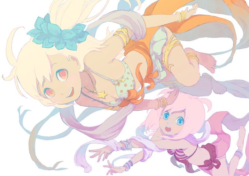 two girls in colorful outfits