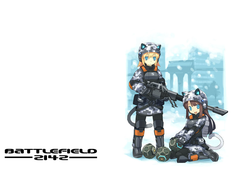 Two Girls in Combat Gear — White