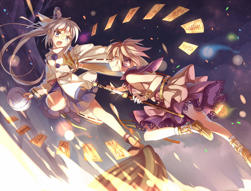 Two Girls in Combat — Purple, Dramatic, Night, Anime