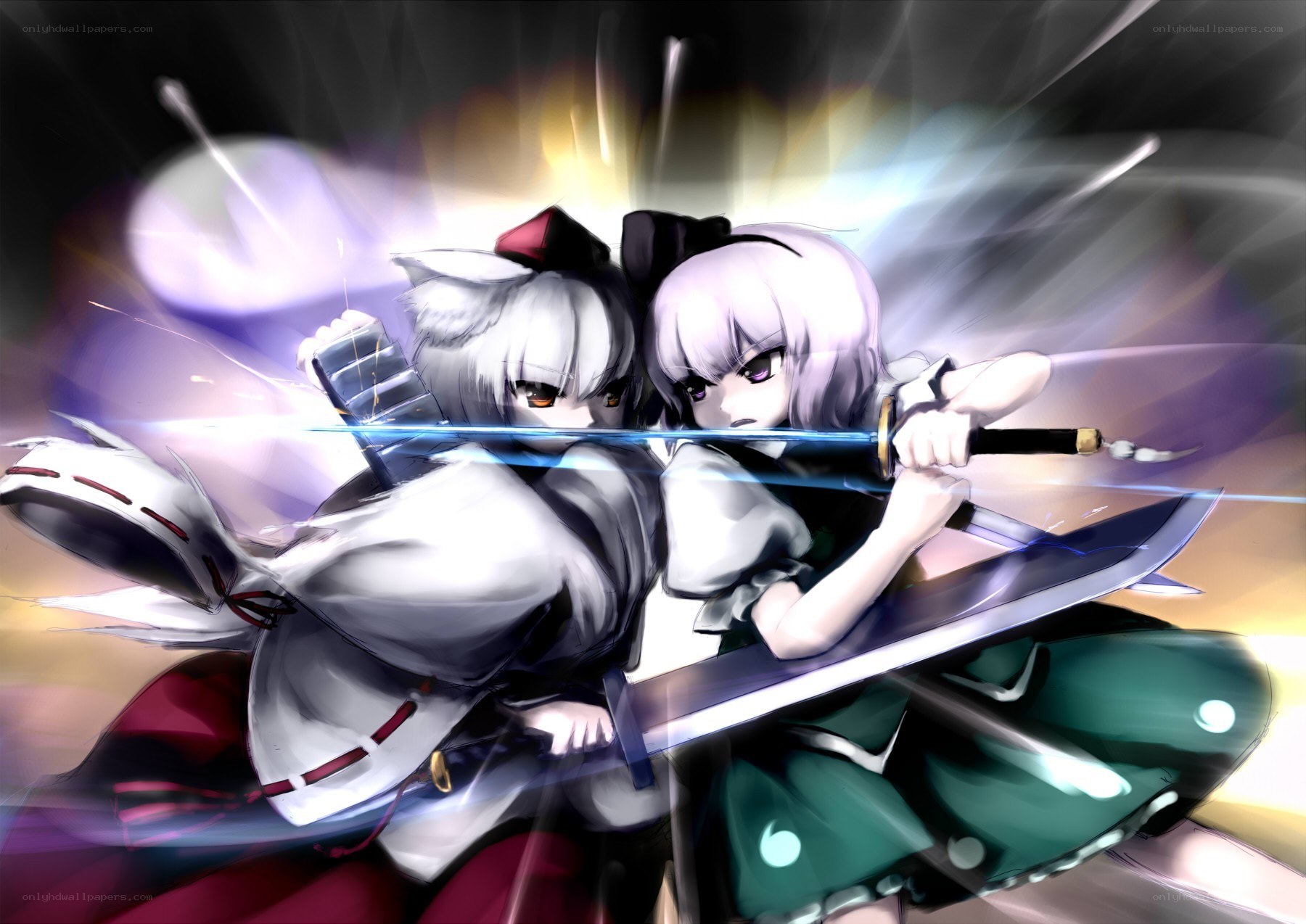 Two girls in combat with swords