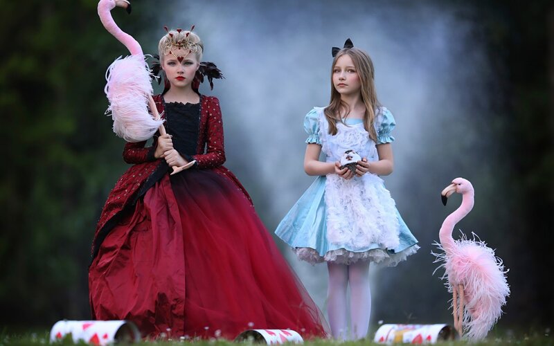 Two Girls in Costumes — Red, Dramatic