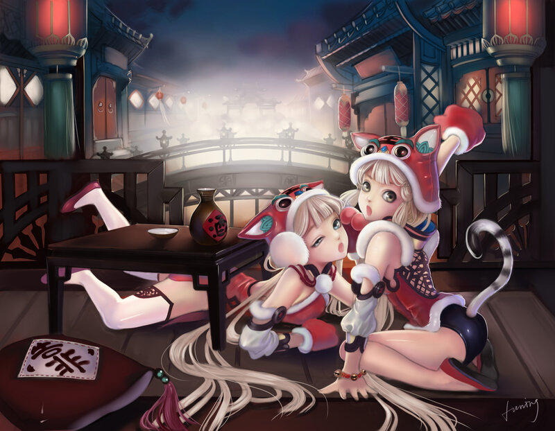 Two Girls in Costumes — Red