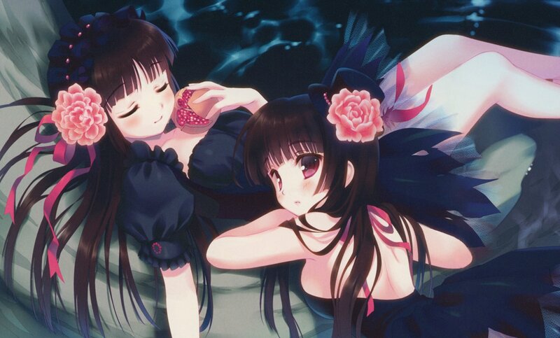 Two girls in dark dresses