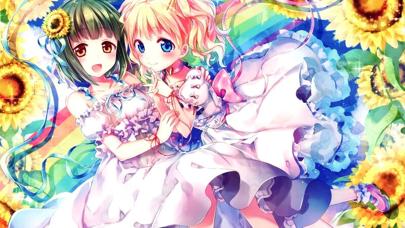 Two Girls in Dresses — Blue, Cheerful