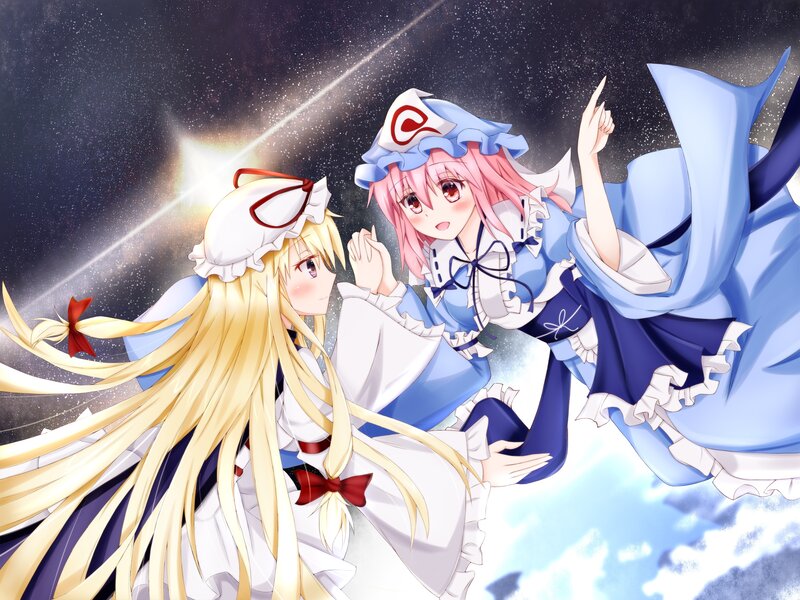 Two Girls in Dresses — Blue, Dramatic, Night, Anime