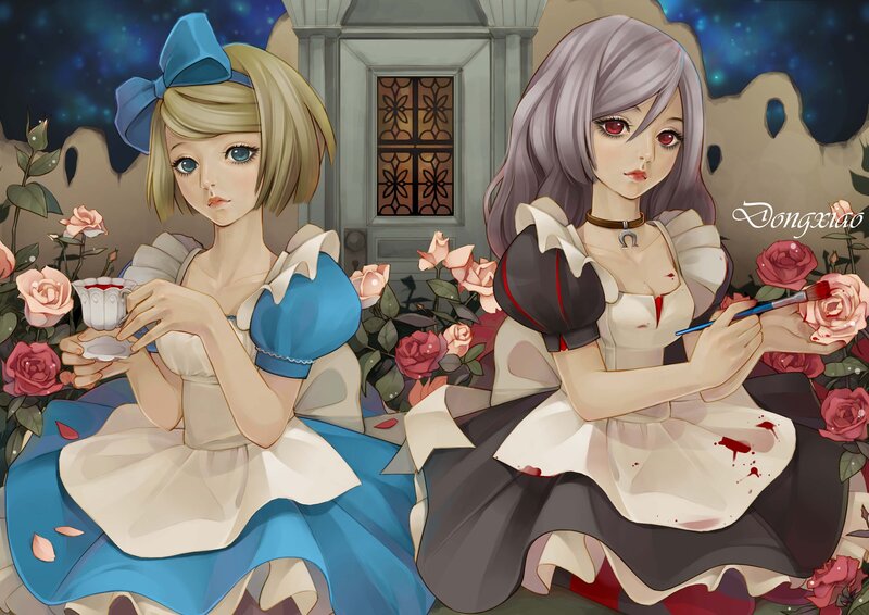 Two Girls in Dresses — Blue, Dramatic, Night