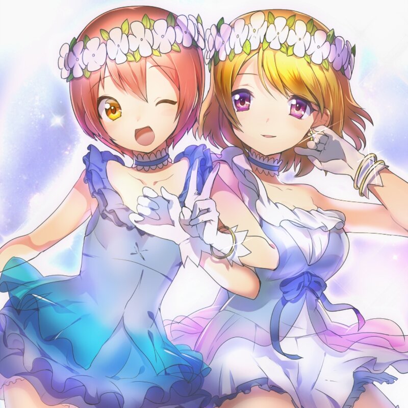 Two Girls in Dresses — Blue, Joyful