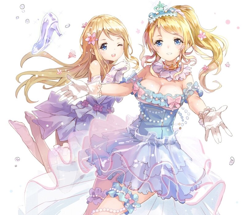 Two Girls in Dresses — Blue, Playful, Anime