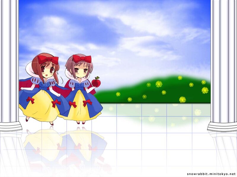 Two Girls in Dresses — Blue, Serene, Afternoon, Anime, Apples
